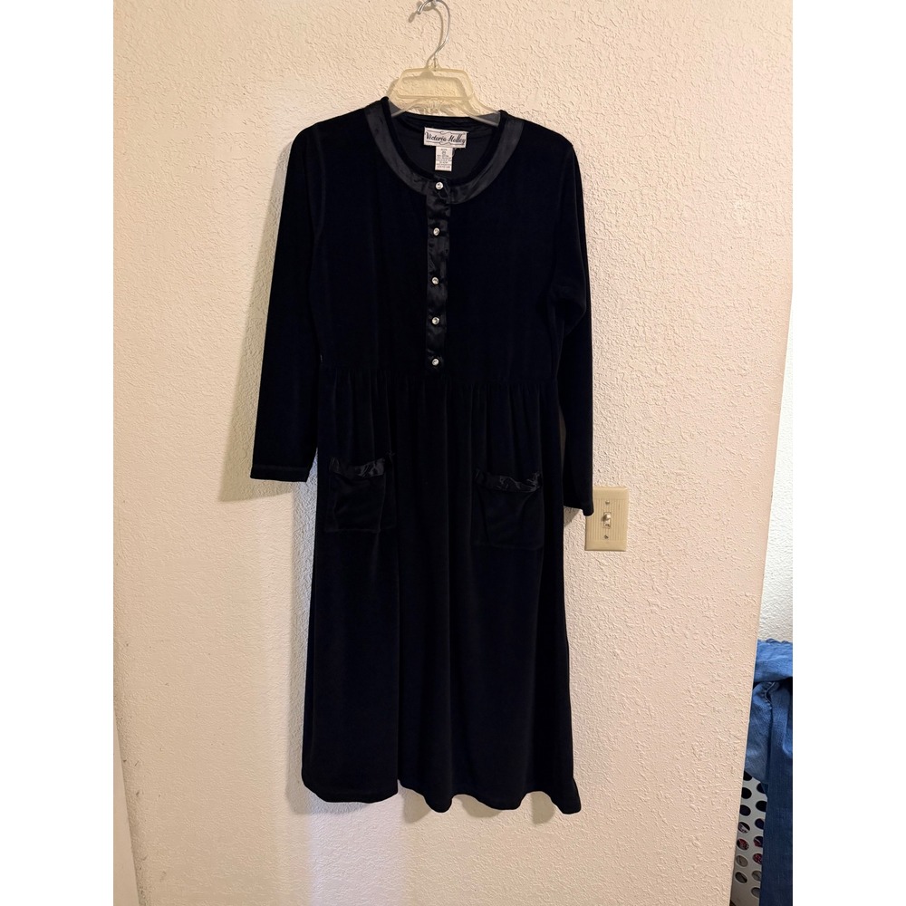 Victoria Holley Womens Black Velour Satin Trim Rhinestone Button Midi Dress PM